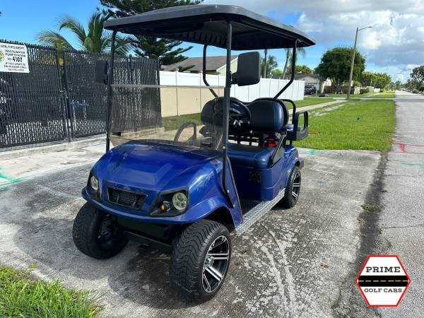 Blue EZGO 4 Passenger Golf Cart affordable golf cart rental, golf cart rent laguna woods golf cart rental