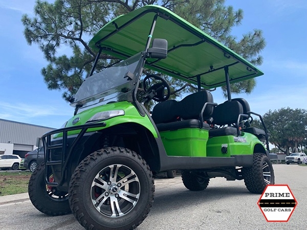 Light Green Elite EV 6 Passenger Lifted Golf Cart affordable golf cart rental, golf cart rent laguna woods golf cart rental