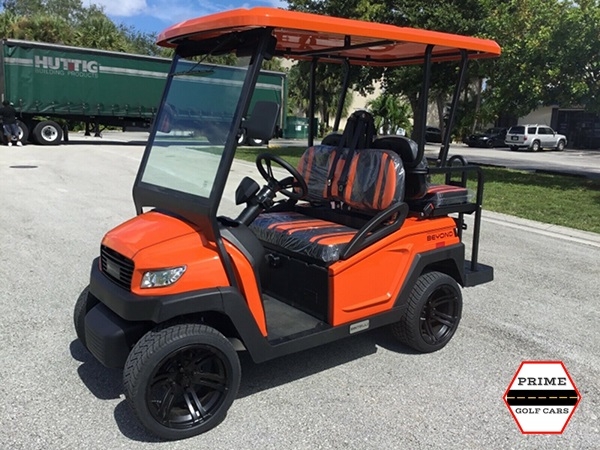 Orange Bintelli Beyond 4 Passenger Golf Cart affordable golf cart rental, golf cart rent laguna woods golf cart rental