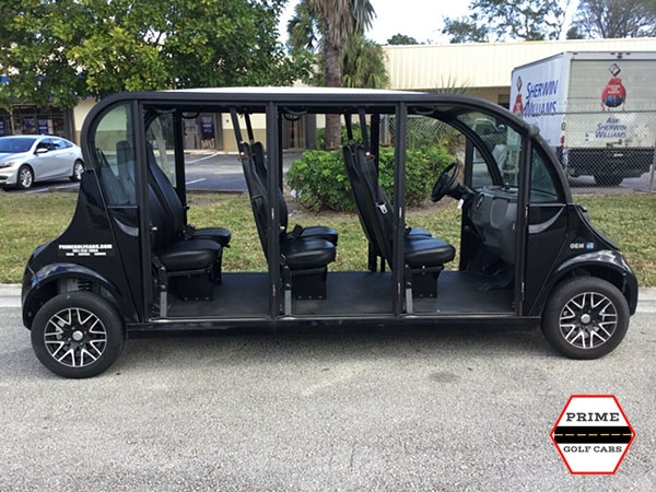 Polaris Gem 6 Passenger Black Golf Cart Rental Without Doors affordable golf cart rental, golf cart rent laguna woods golf cart rental