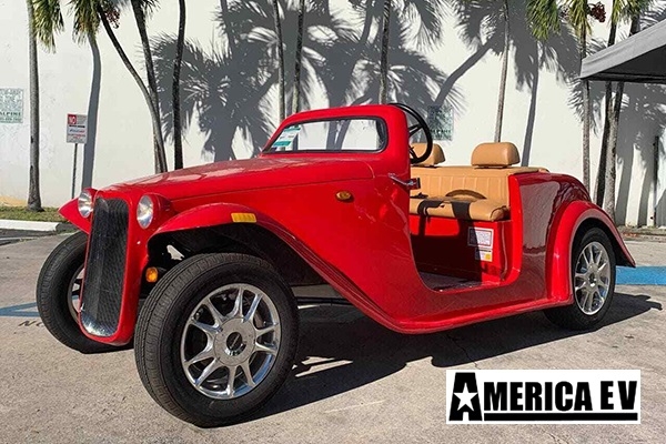 Red America EV California Roadster 4 Passenger Golf Cart affordable golf cart rental, golf cart rent laguna woods golf cart rental