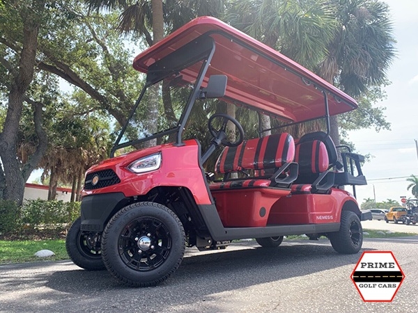 Red Bintelli Beyond 6 Passenger Golf Cart affordable golf cart rental, golf cart rent laguna woods golf cart rental