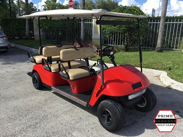 Red EZGO 6 Passenger Golf Cart affordable golf cart rental, golf cart rent laguna woods golf cart rental