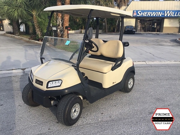 Tan Club Car 2 Passenger Golf Cart affordable golf cart rental, golf cart rent laguna woods golf cart rental