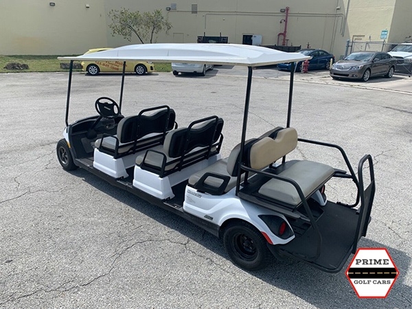 White 8 Passenger Classic Yamaha Golf Cart affordable golf cart rental, golf cart rent laguna woods golf cart rental