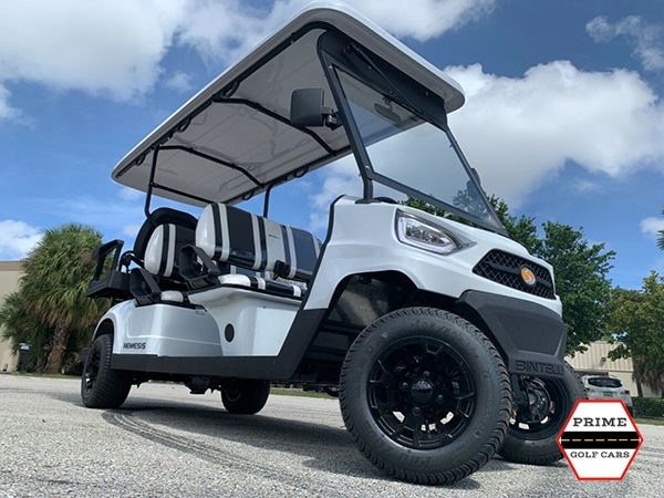 White Bintelli Nemesis 6 Passenger Golf Cart affordable golf cart rental, golf cart rent laguna woods golf cart rental
