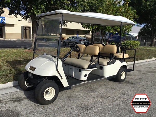 White EZGO 6 Passenger Golf Cart affordable golf cart rental, golf cart rent laguna woods golf cart rental
