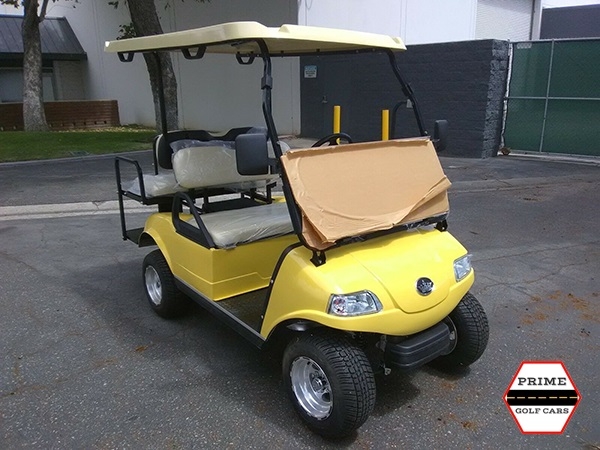 Yellow Evolution 4 Passenger Golf Cart affordable golf cart rental, golf cart rent laguna woods golf cart rental