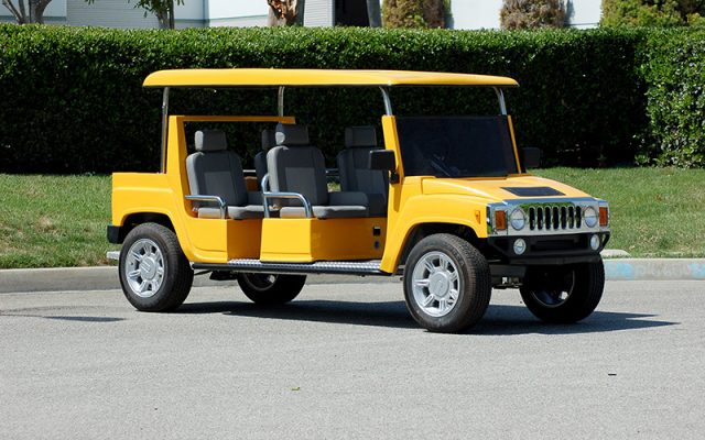 Yellow Hummer Limo Golf Cart affordable golf cart rental, golf cart rent laguna woods golf cart rental